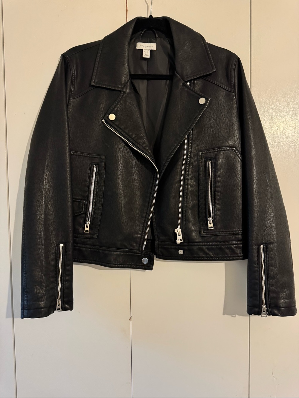 Topshop Black Faux Leather Moto Jacket - Women